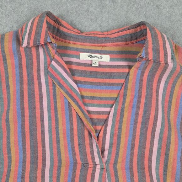 Madewell Top Womens Size Small Courier Button-Back Shirt Rainbow Stripe V Neck - Picture 6 of 15